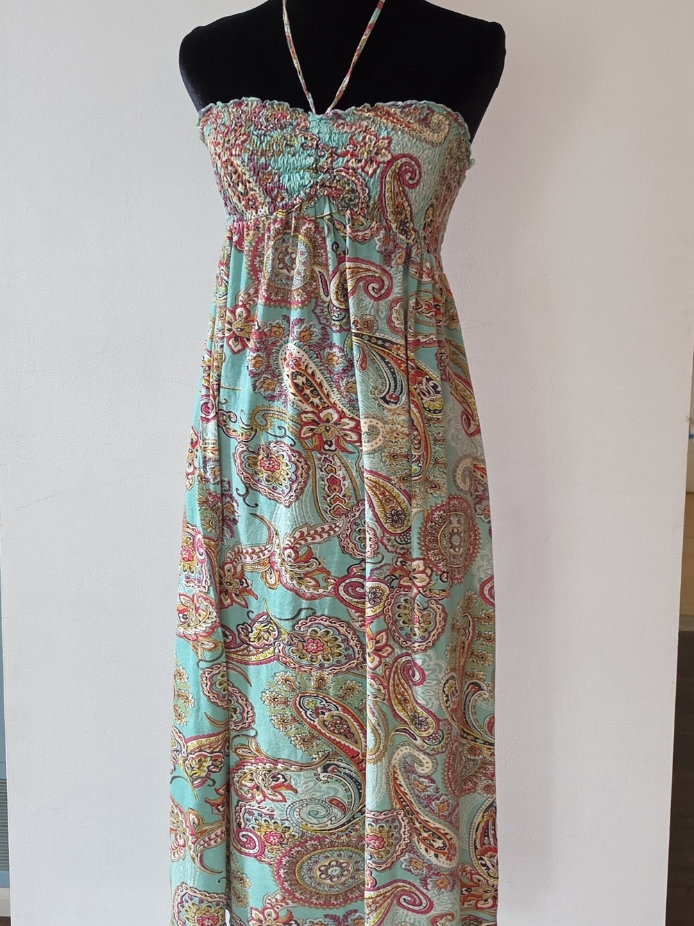 Raviya Mint Paisley Strapless Maxi Coverup with Halter Tie